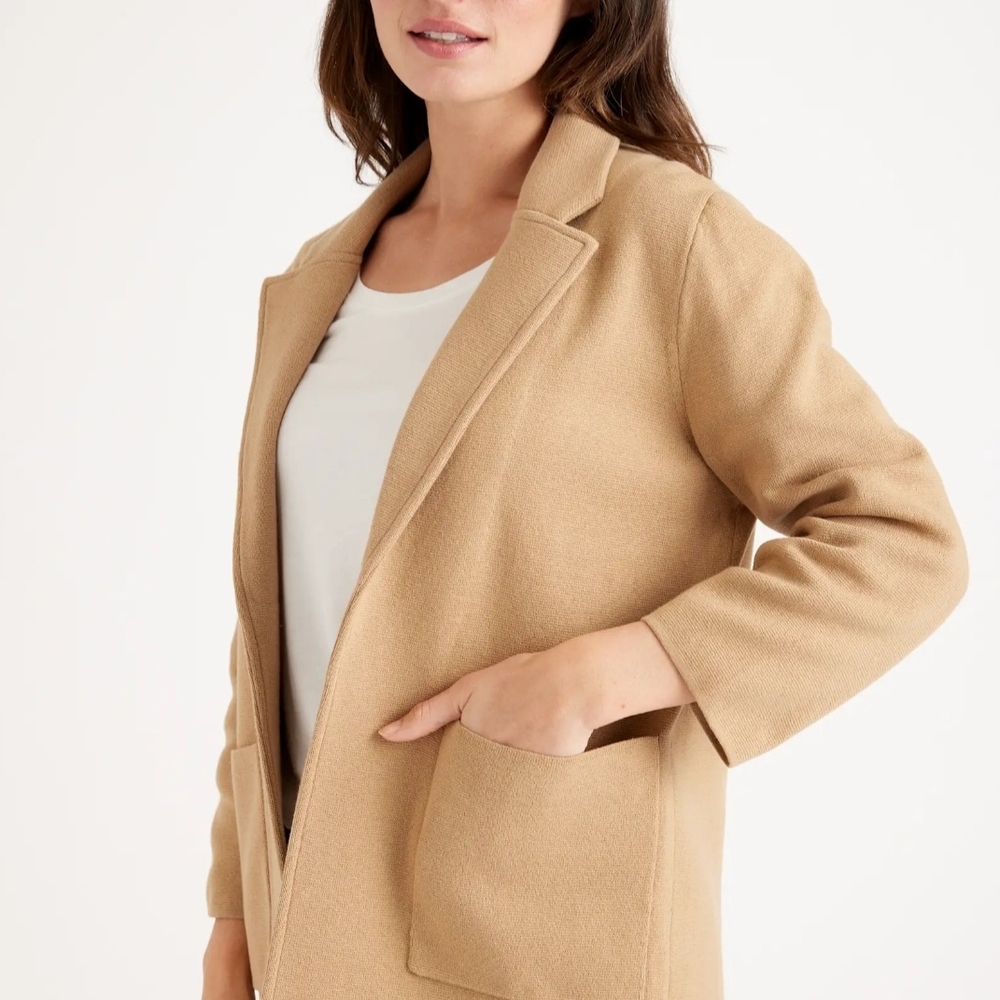Quince Organic Cotton Knit Blazer Jacket In Camel XS